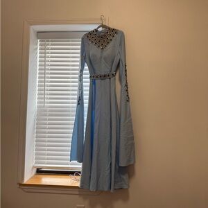 Elegant Blue Modest Abaya Embellished Dress
